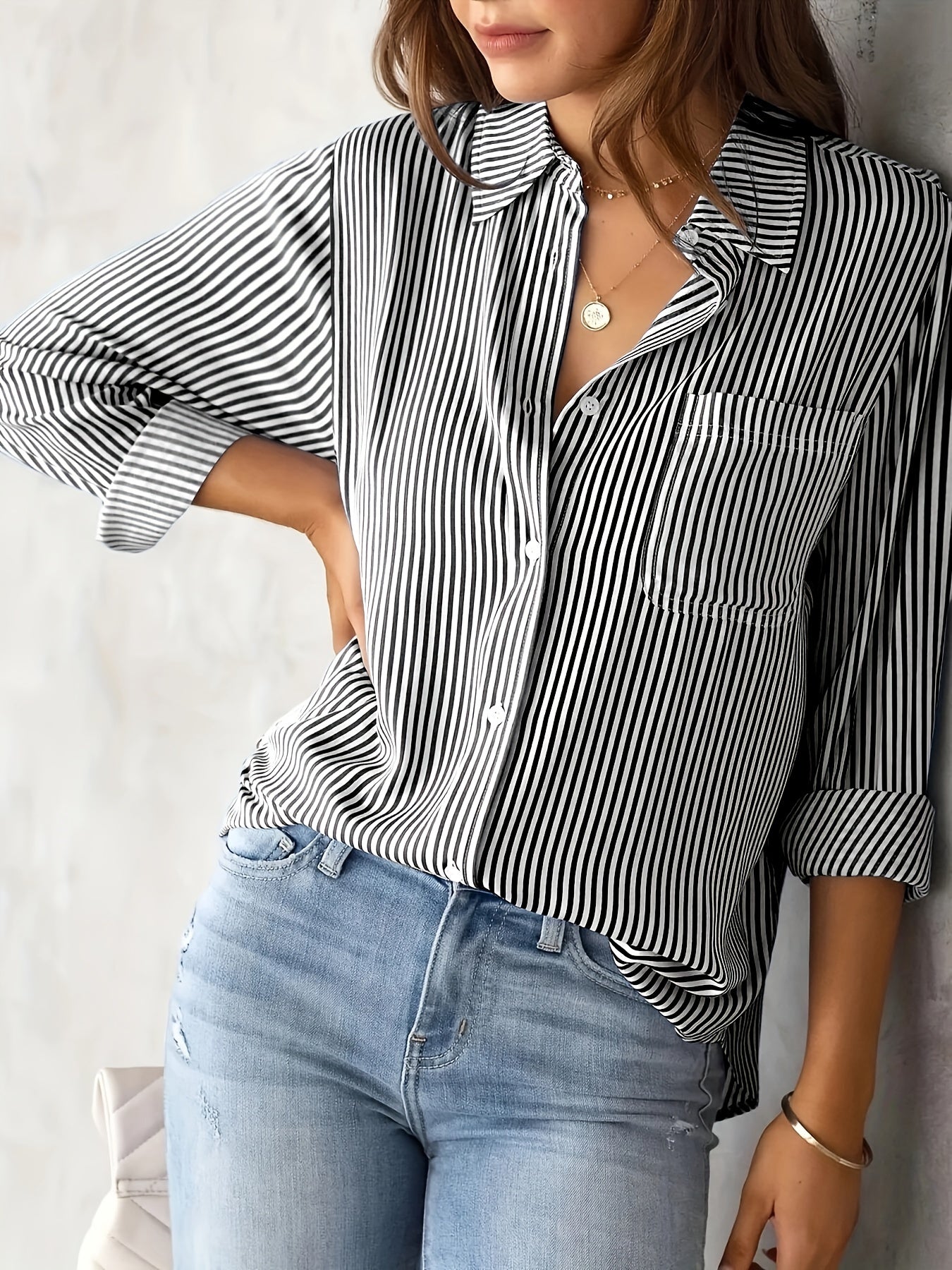 Nancy - Casual, long-sleeve, striped shirt for women