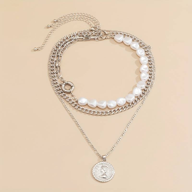 Pearl necklace and vintage pendant - 3pcs pendants and pearl necklace