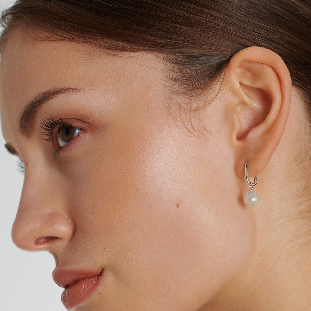 Esme - Rectangular Silver Pearl Earrings