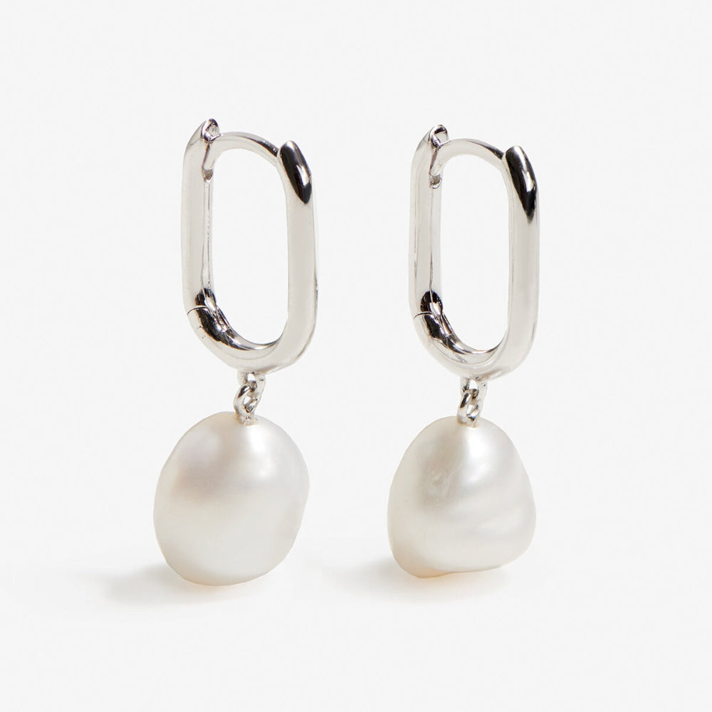 Esme - Rectangular Silver Pearl Earrings