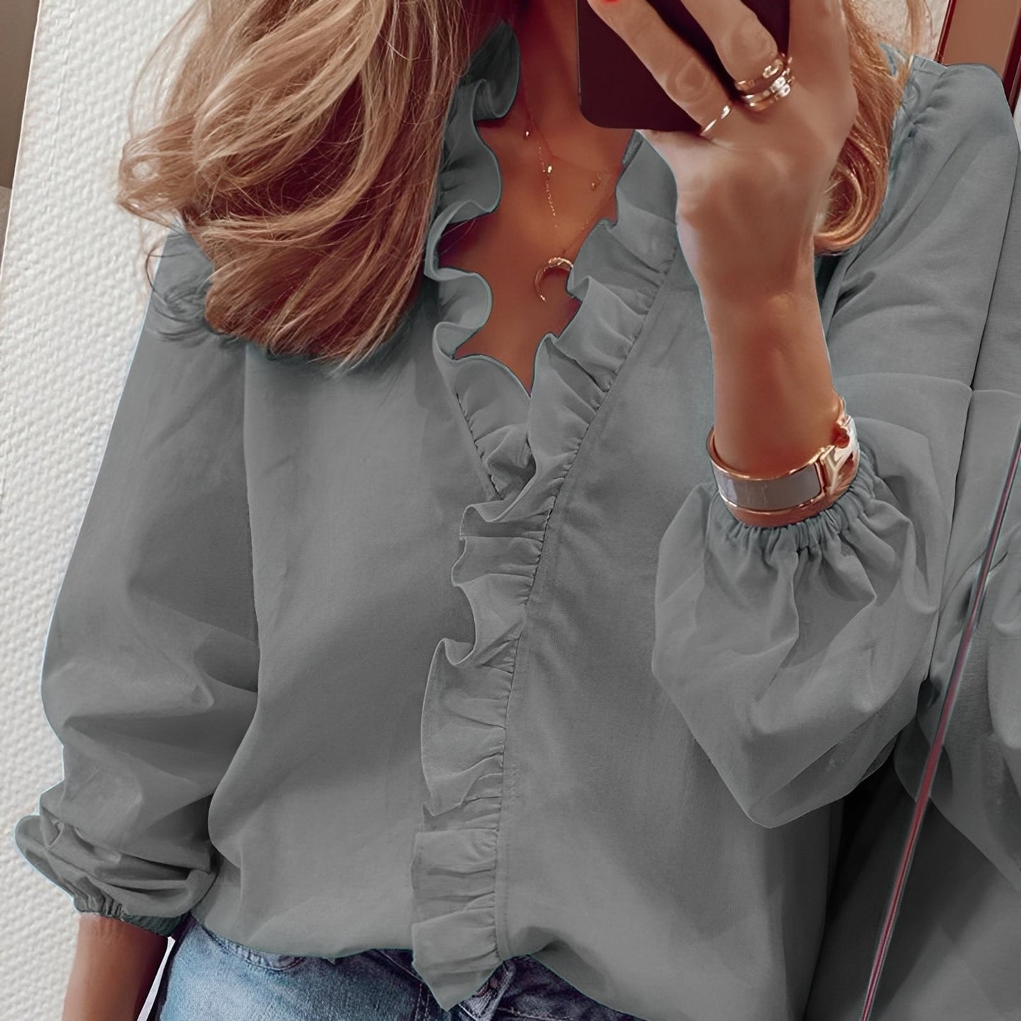 Martha - Stylish ruffle blouse with V-neck for women