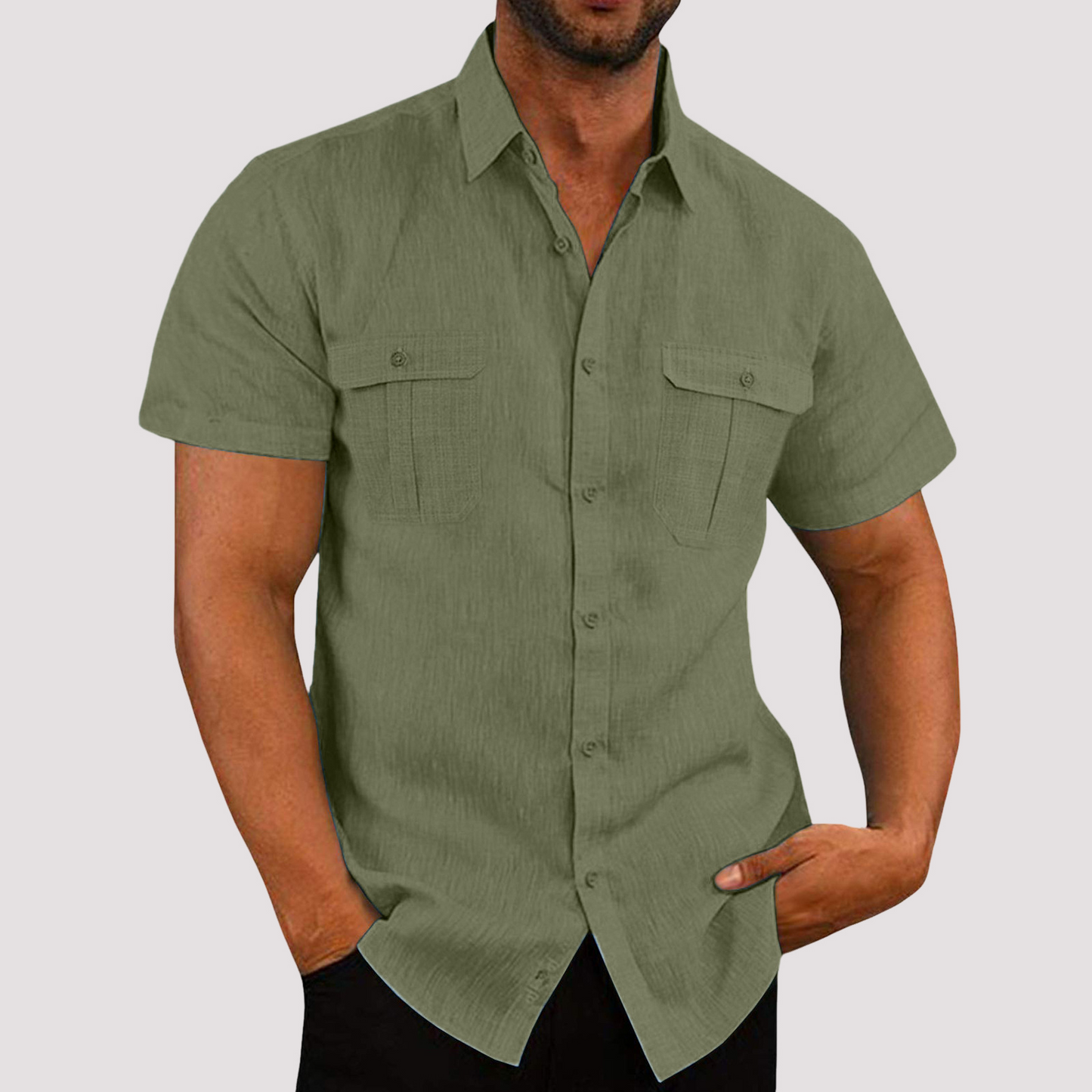 Aaron - Stylish short-sleeve shirt with button placket for men