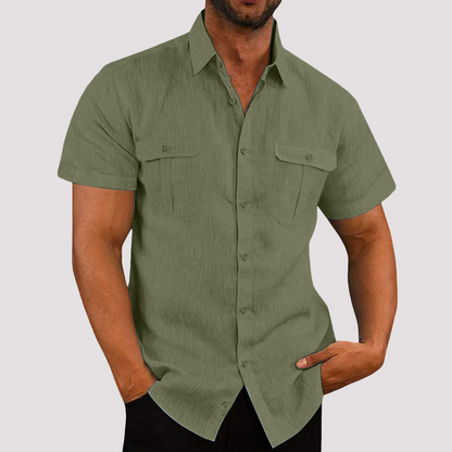 Aaron - Stylish short-sleeve shirt with button placket for men