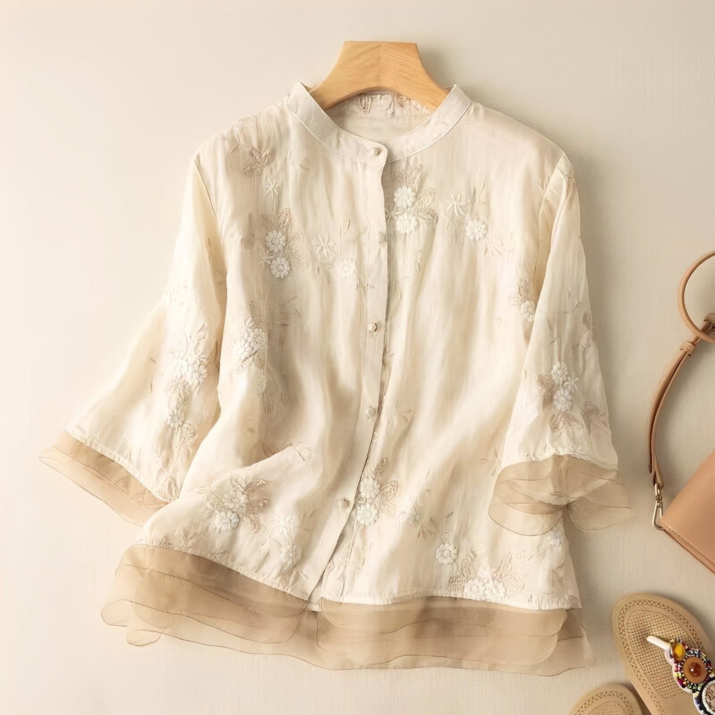 Christine - Stylish blouse with embroidered flowers for women