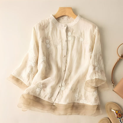 Christine - Stylish blouse with embroidered flowers for women