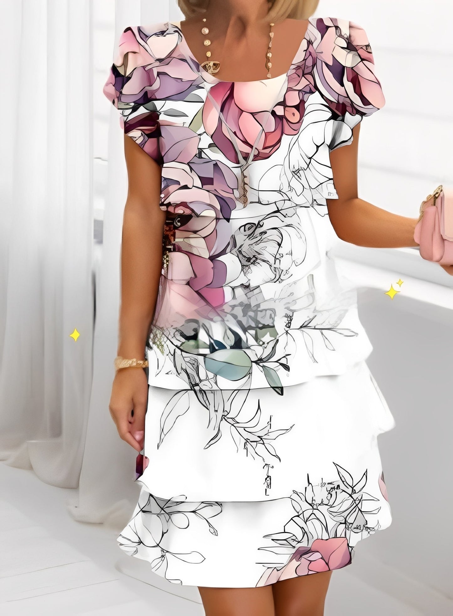 Caroline - Stylish Short Sleeve Ruffle Dress for Women