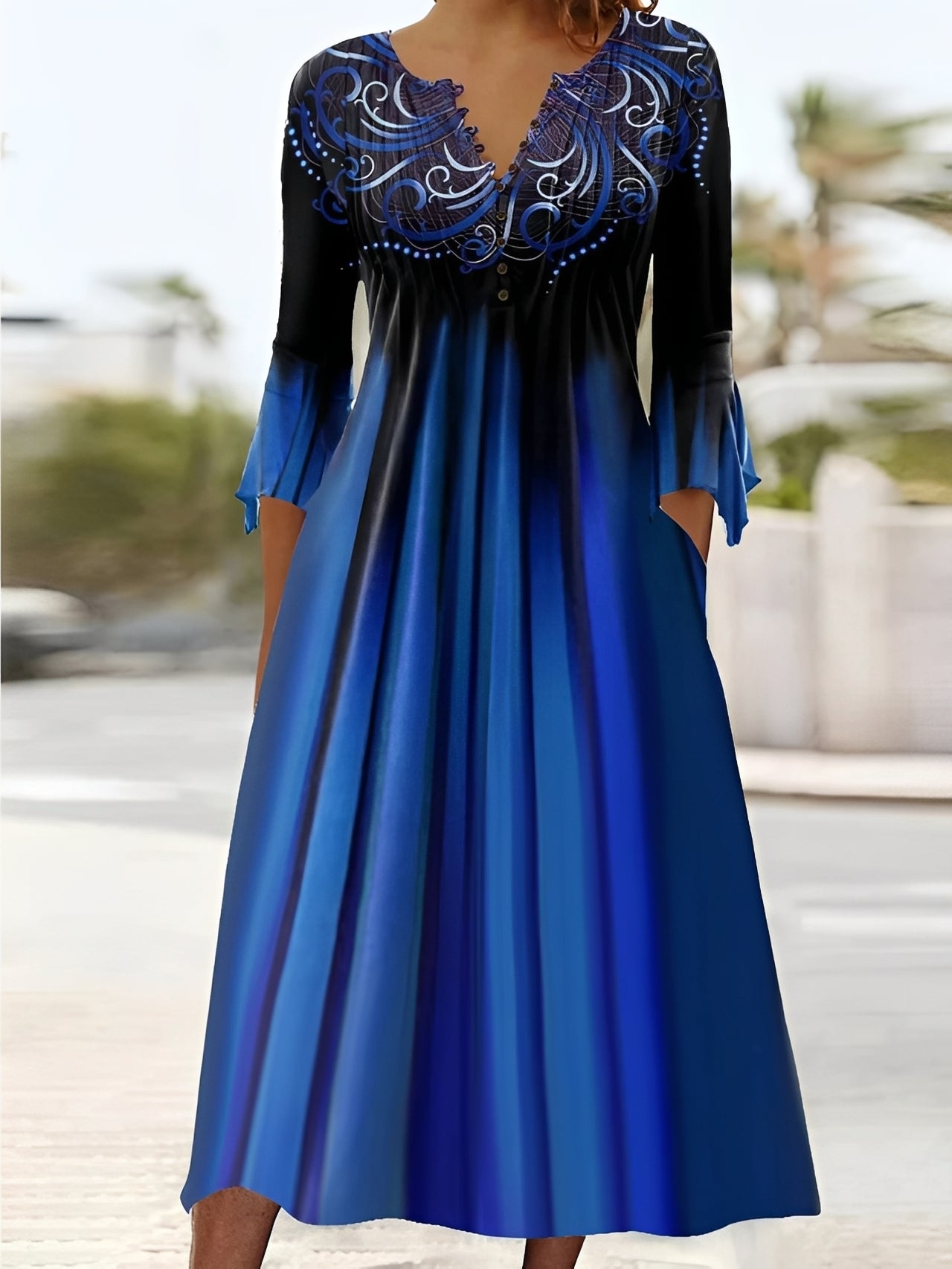 Bonnie - Stylish midi dress with 3/4 sleeves for women