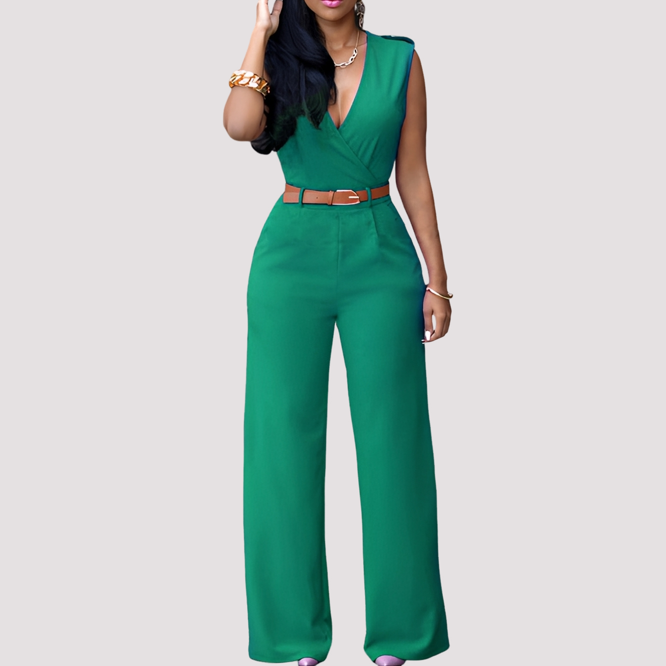 Esther - Elegant belted jumpsuit for women