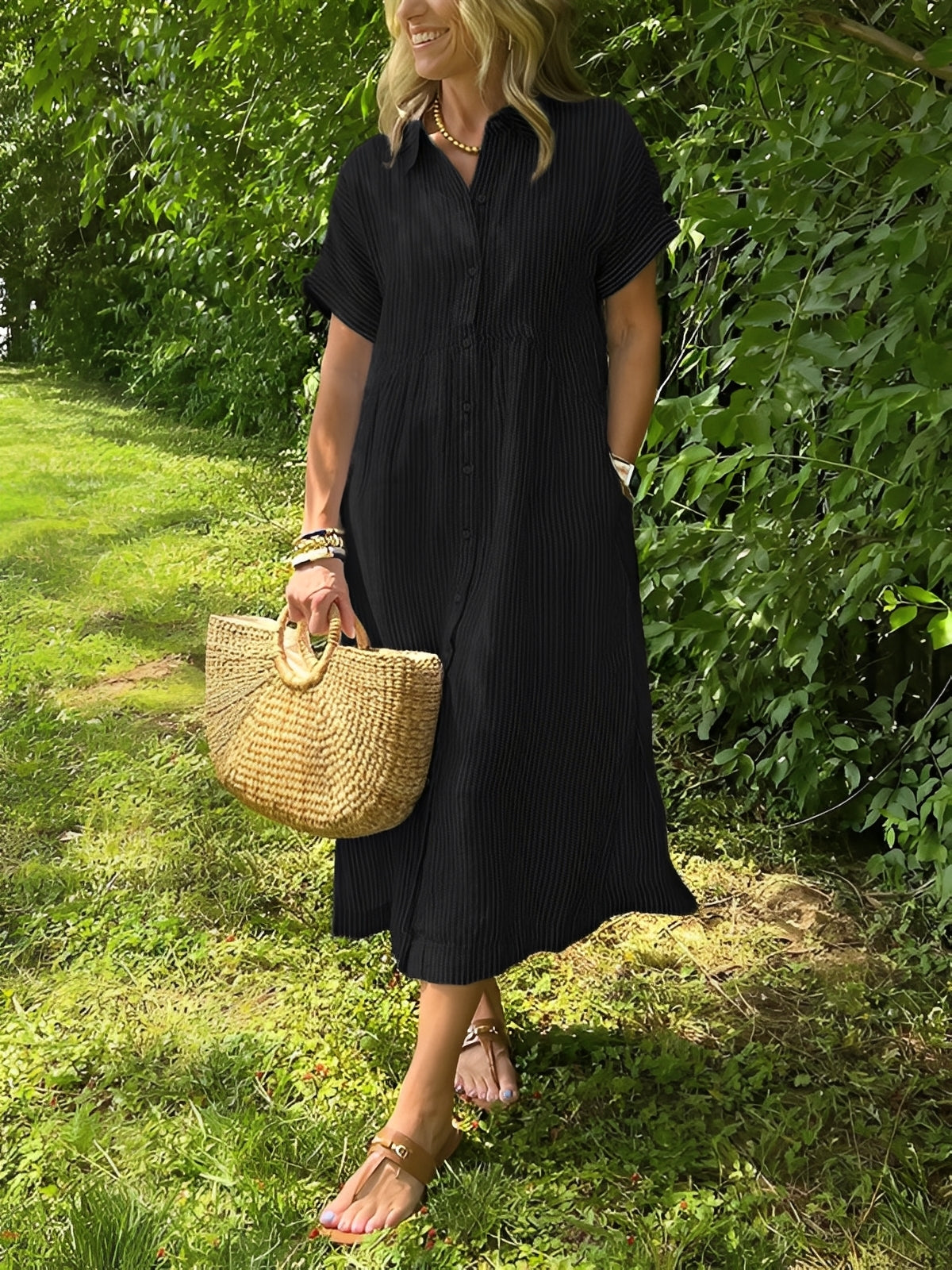 Alana - Casual striped shirt dress for women