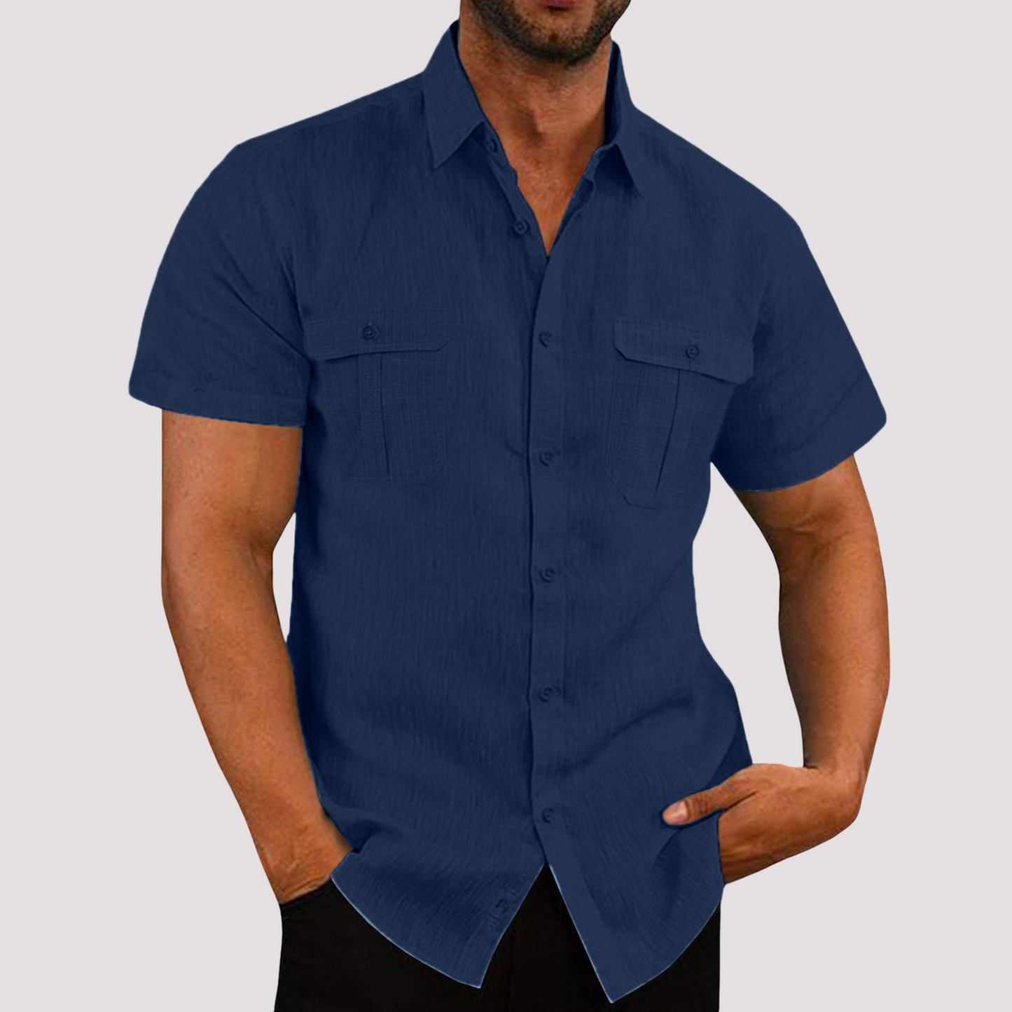 Aaron - Stylish short-sleeve shirt with button placket for men