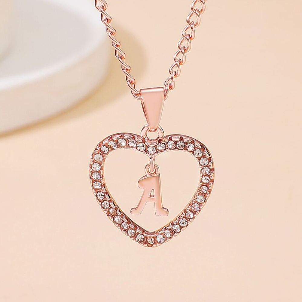 Heart Initial Crystal Necklace - Necklace with Heart Initial Pendant