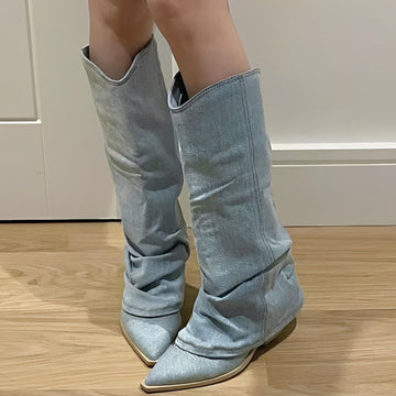 Josie - Stylish knee-high jeans boots for women