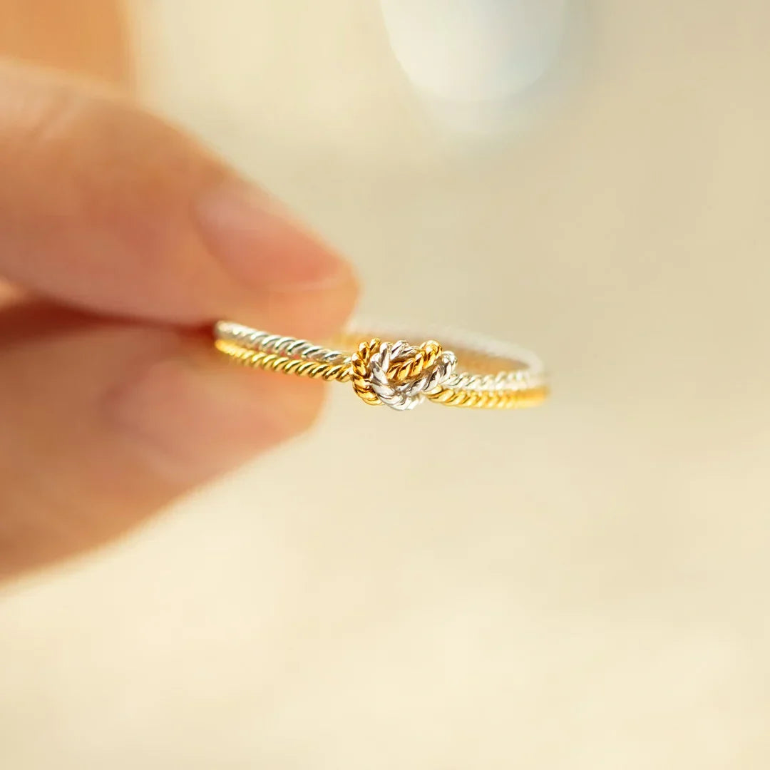Mother and Daughter Link Ring - Ring with 2 Strings and Knot