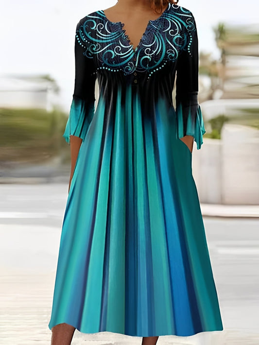 Bonnie - Stylish midi dress with 3/4 sleeves for women