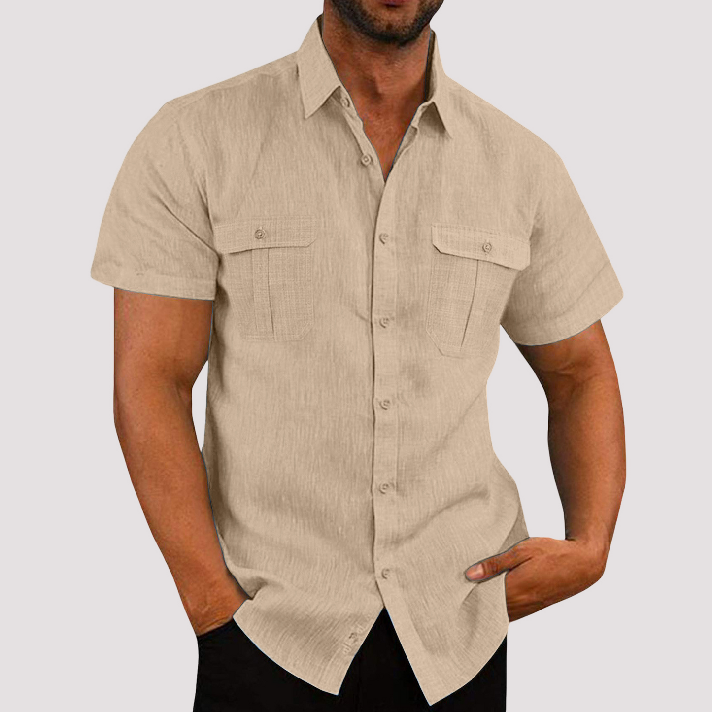 Aaron - Stylish short-sleeve shirt with button placket for men