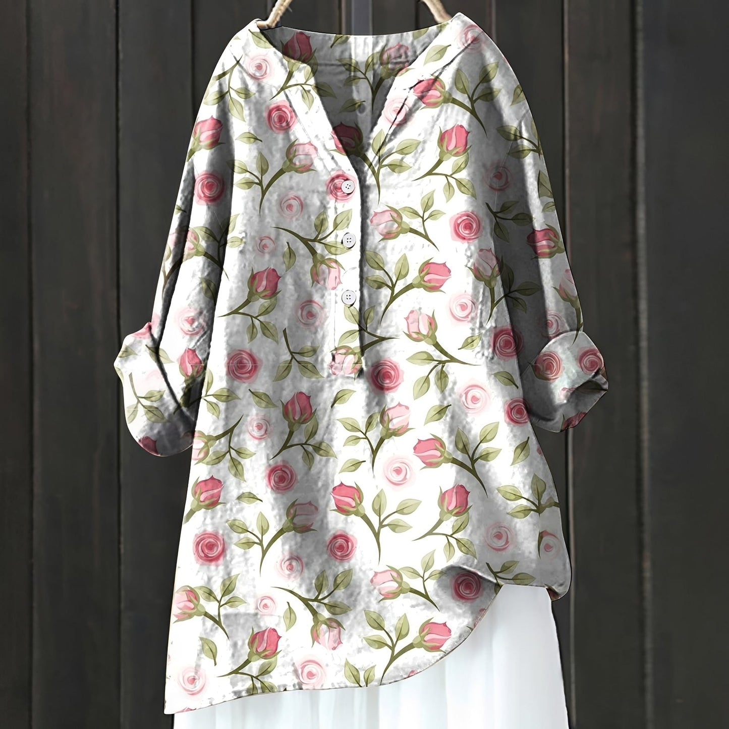 Annie - Stylish floral blouse with partial buttons for women