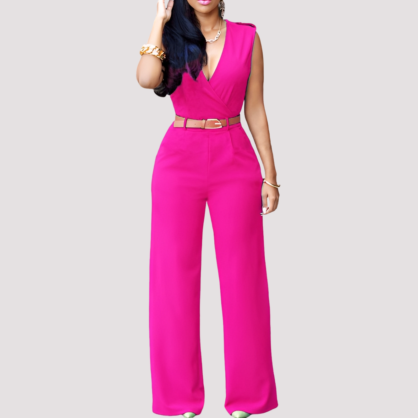 Esther - Elegant belted jumpsuit for women