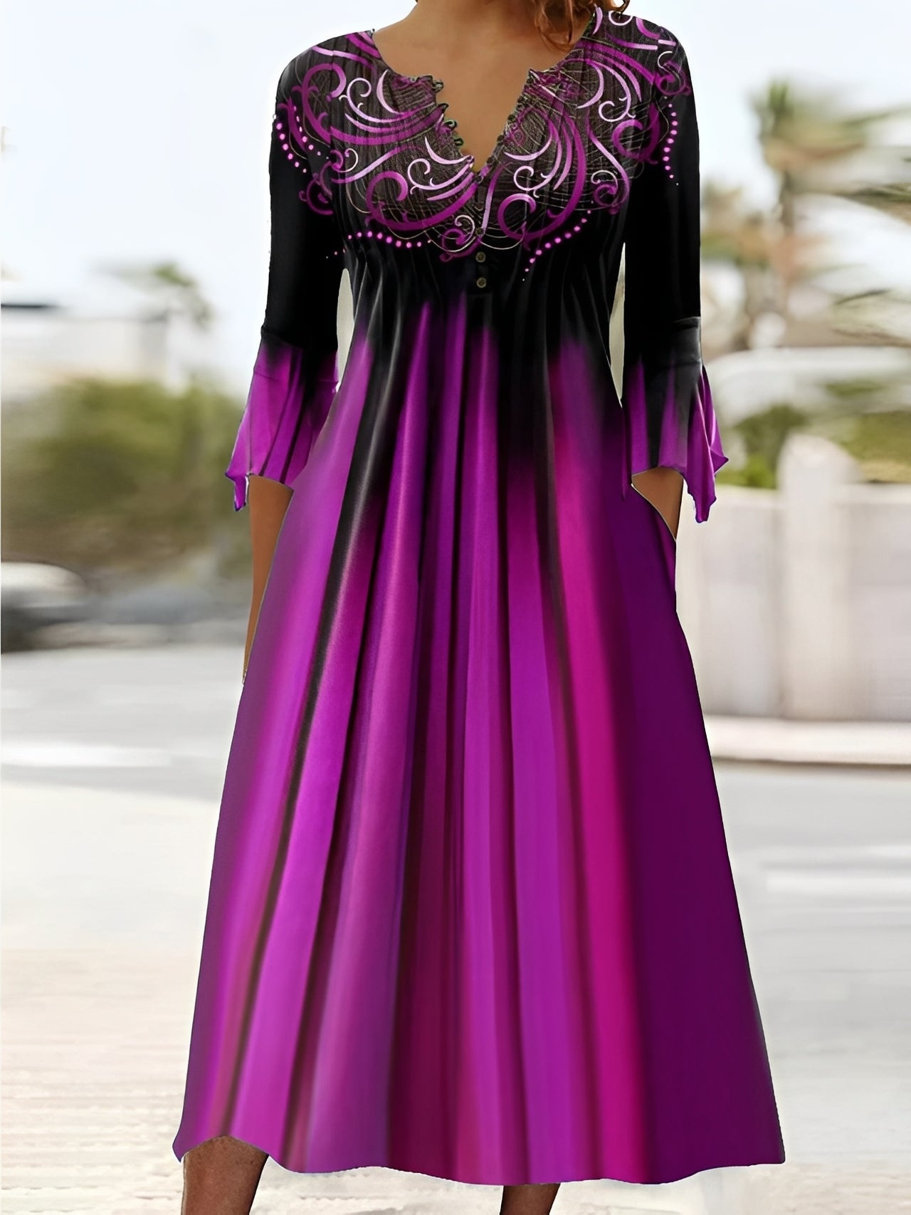 Bonnie - Stylish midi dress with 3/4 sleeves for women