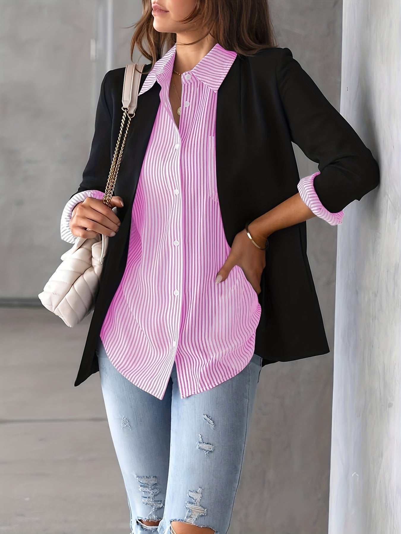 Nancy - Casual, long-sleeve, striped shirt for women