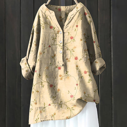 Annie - Stylish floral blouse with partial buttons for women