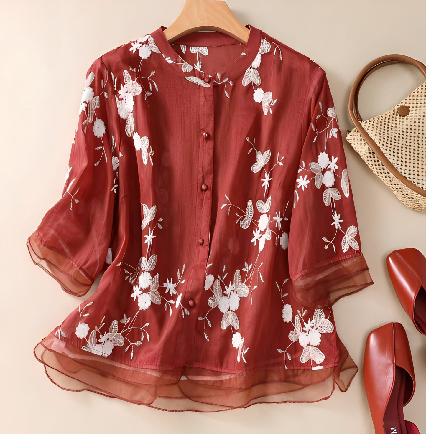 Christine - Stylish blouse with embroidered flowers for women