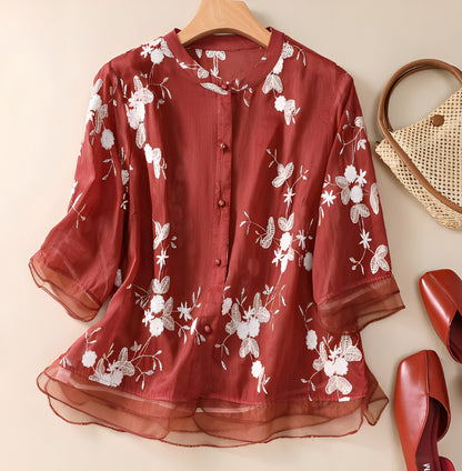 Christine - Stylish blouse with embroidered flowers for women