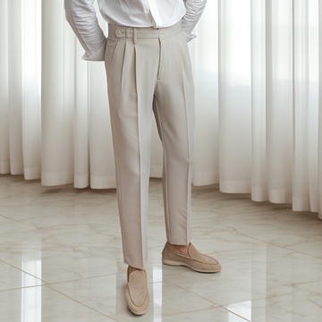 Kristian - Elegant pleated trousers with buckle for men