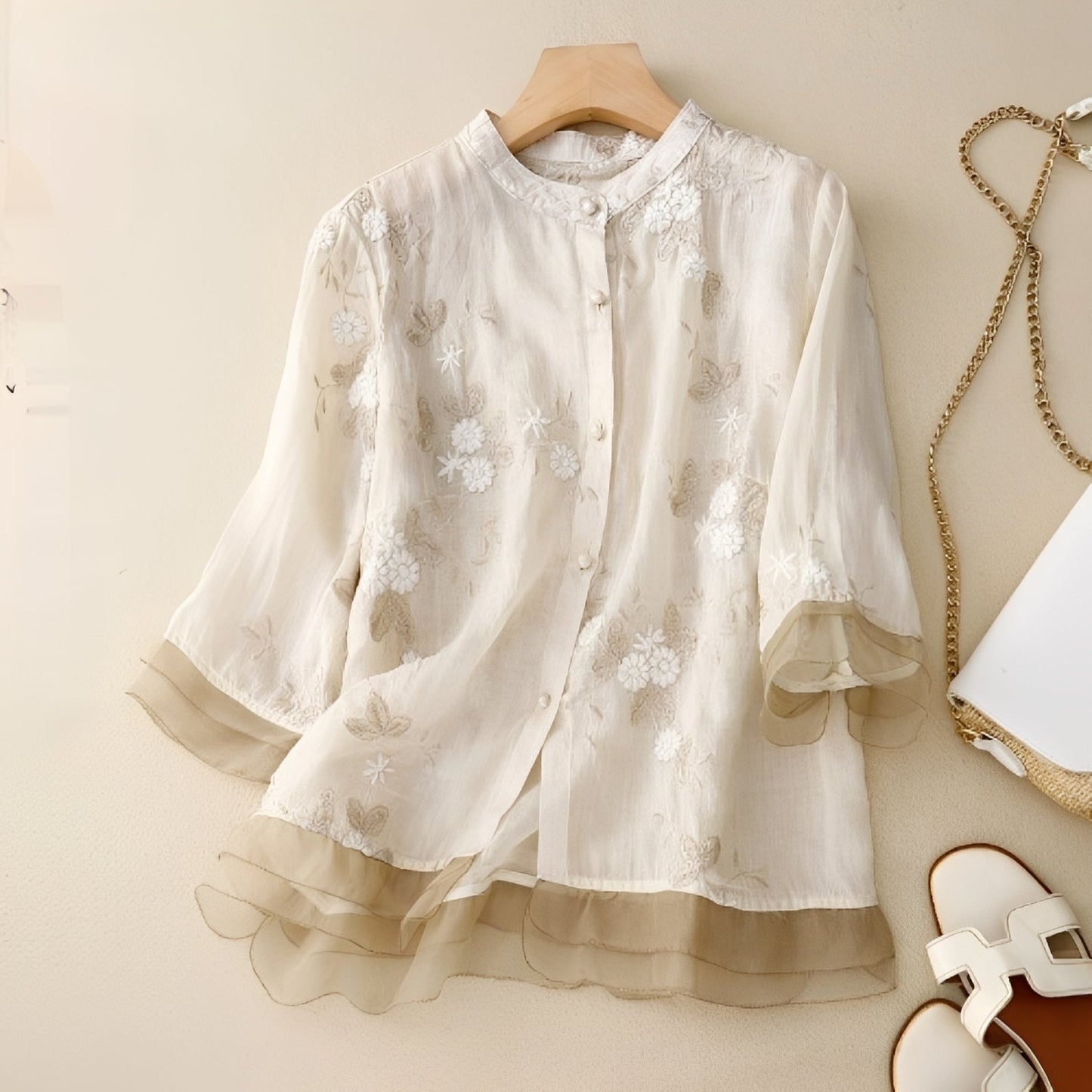 Christine - Stylish blouse with embroidered flowers for women