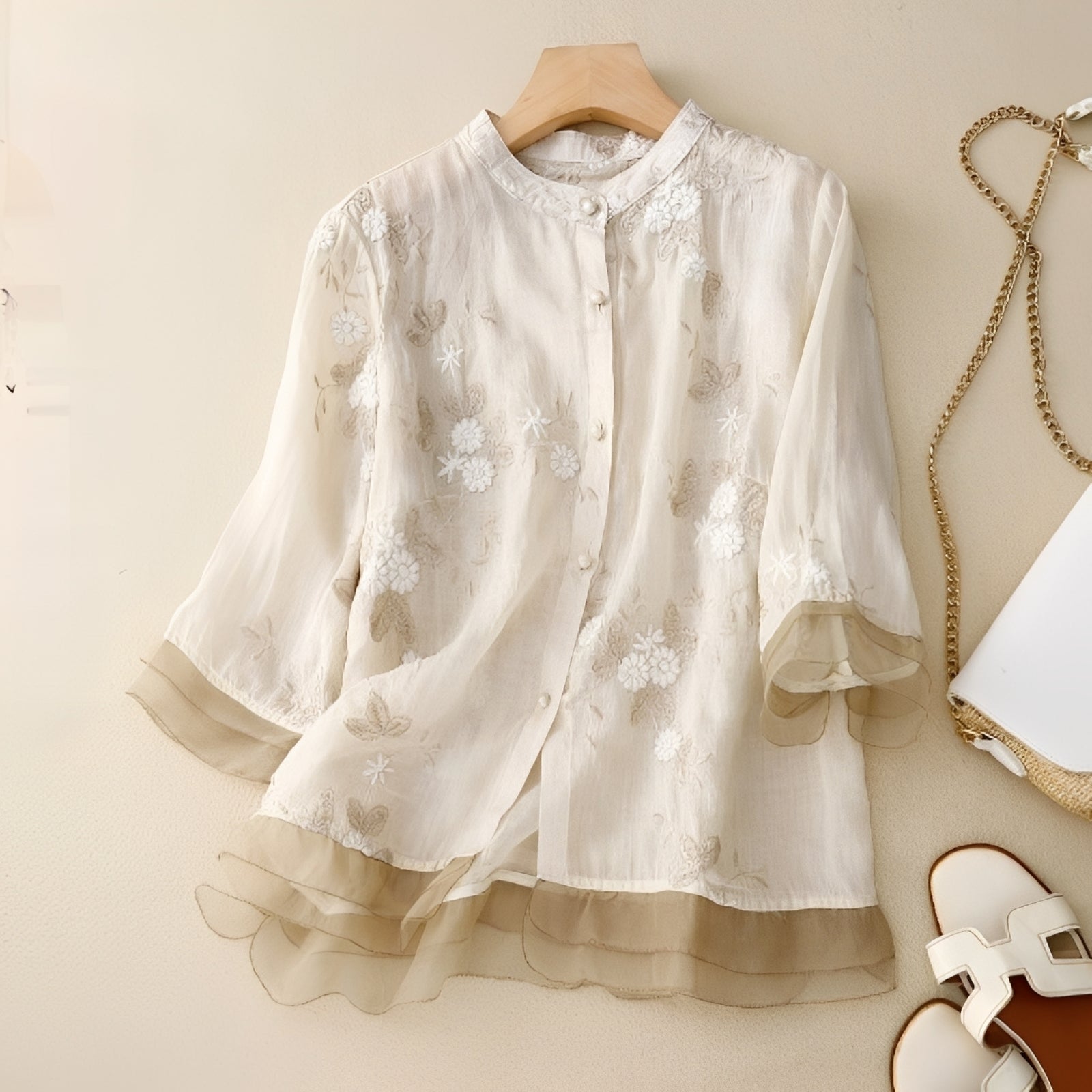 Christine - Stylish blouse with embroidered flowers for women