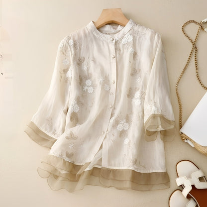 Christine - Stylish blouse with embroidered flowers for women