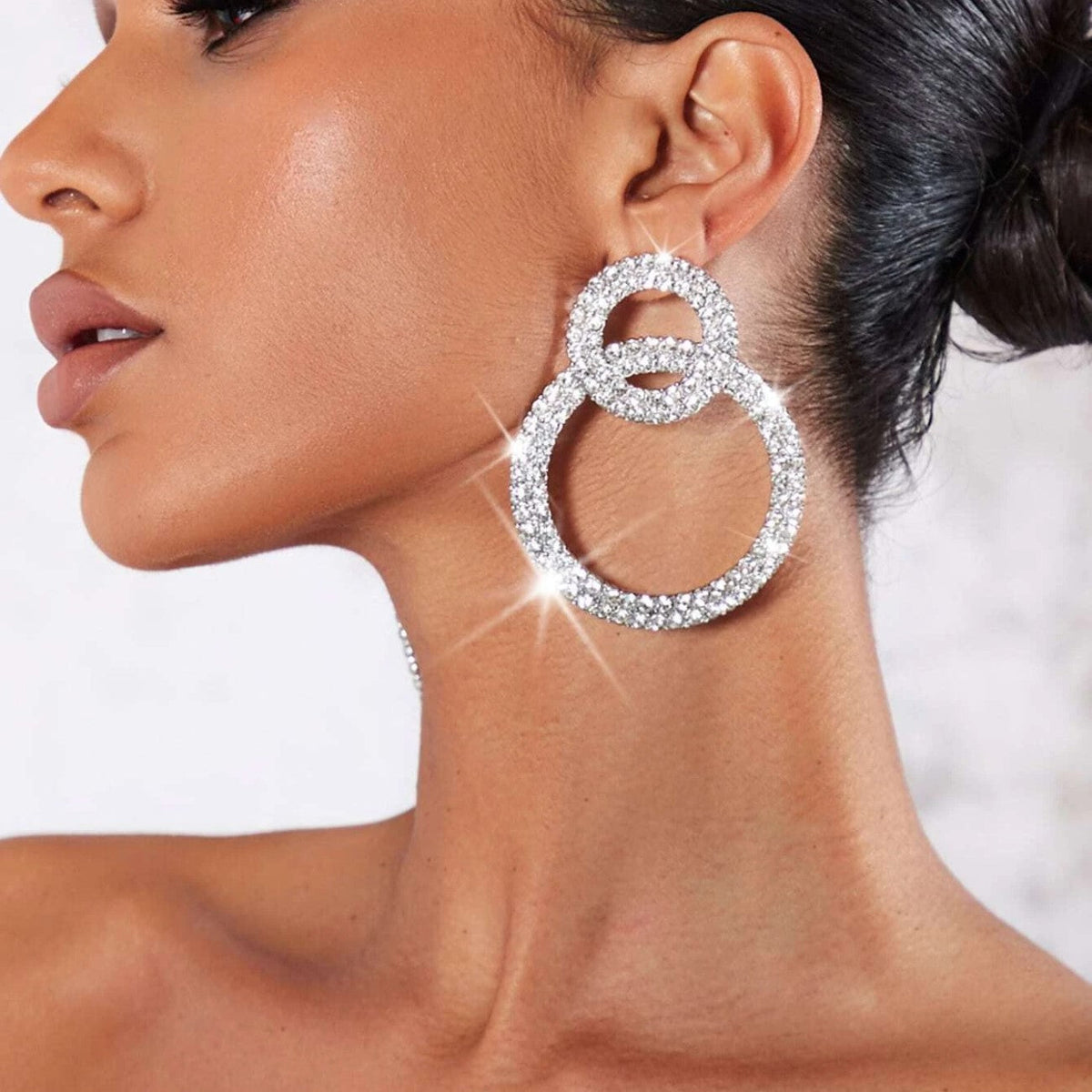 Hoop Earrings with Rhinestones - Rhinestone Studded Earrings