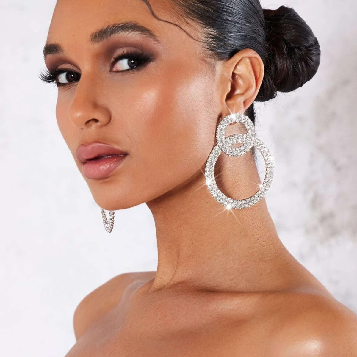 Hoop Earrings with Rhinestones - Rhinestone Studded Earrings