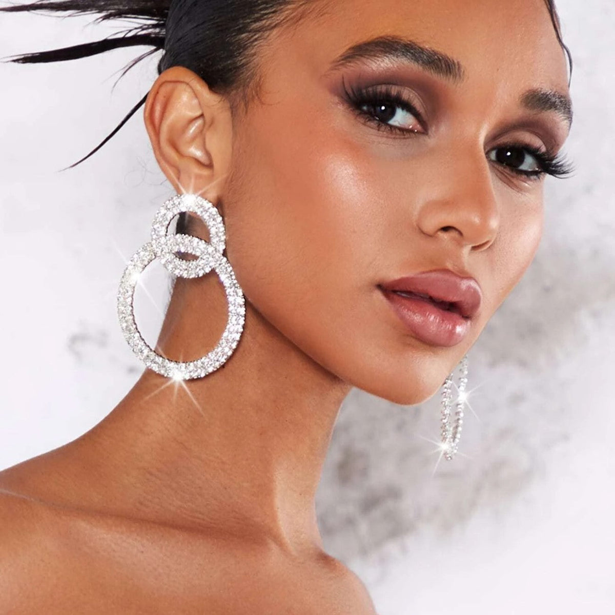 Hoop Earrings with Rhinestones - Rhinestone Studded Earrings