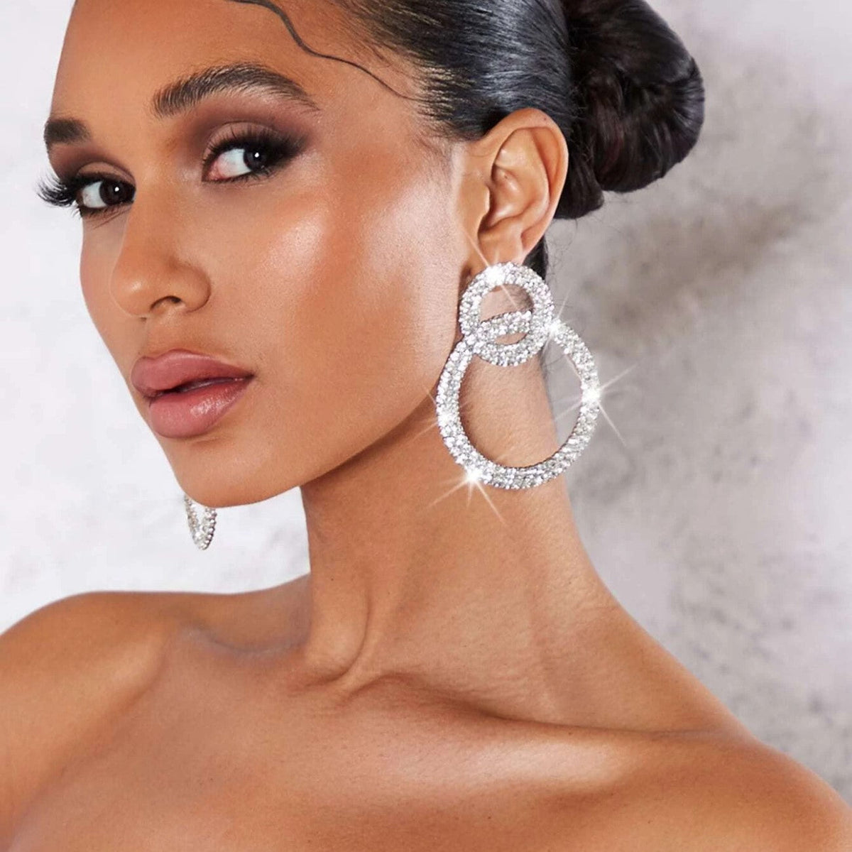 Hoop Earrings with Rhinestones - Rhinestone Studded Earrings