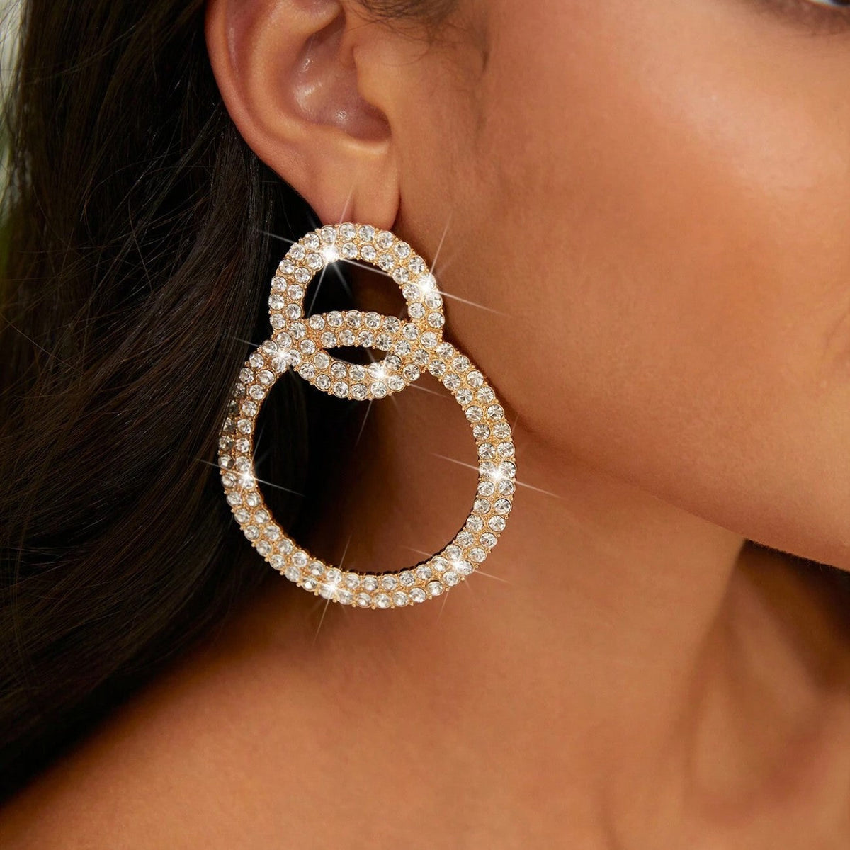 Hoop Earrings with Rhinestones - Rhinestone Studded Earrings