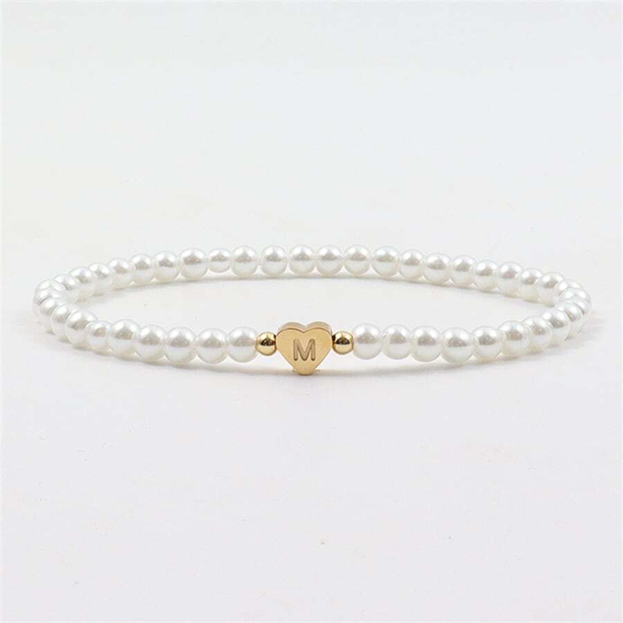 Pearl bracelet with engraved initials - Custom heart-shaped pearl bracelet