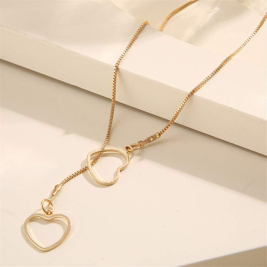 Heart Drop Necklace - Golden Drop Necklace with 2 Hearts