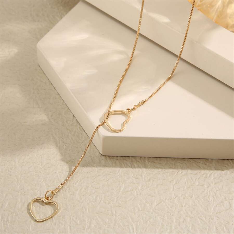 Heart Drop Necklace - Golden Drop Necklace with 2 Hearts