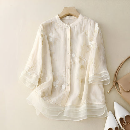 Christine - Stylish blouse with embroidered flowers for women