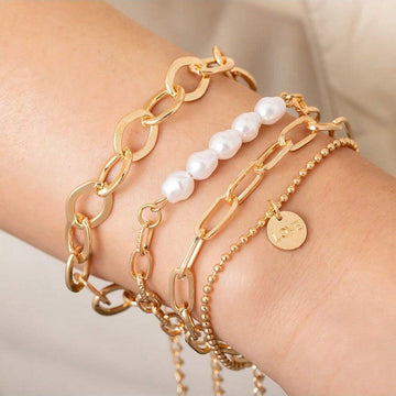 Golden Pearl Bracelet Set of 3 Pieces - Great Chain Set