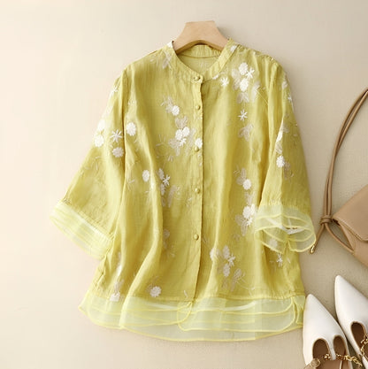 Christine - Stylish blouse with embroidered flowers for women