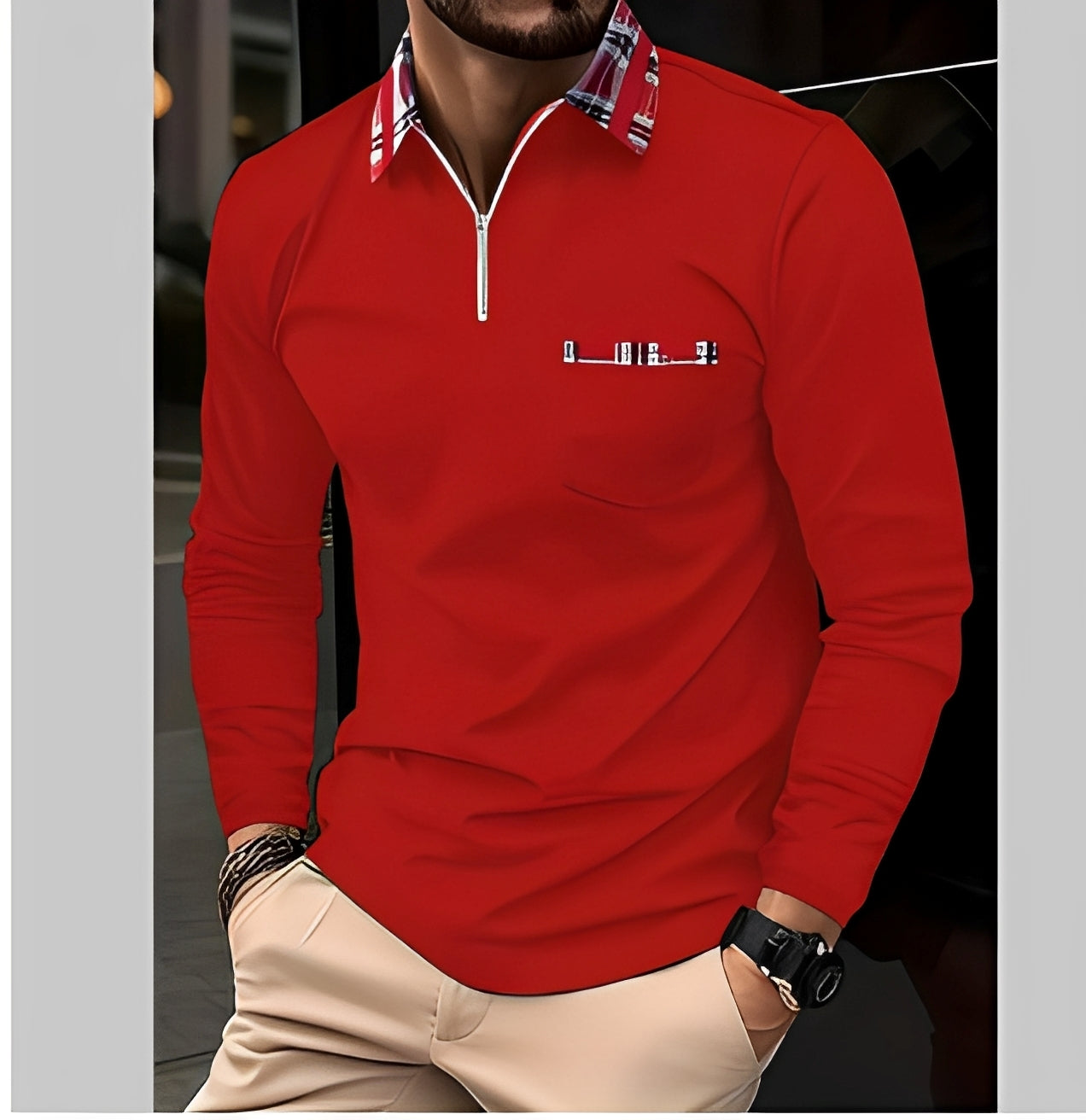 Florent - Long-Sleeve Men's Polo Shirt with Zipper