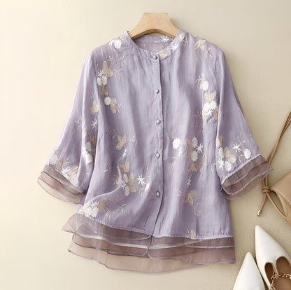 Christine - Stylish blouse with embroidered flowers for women