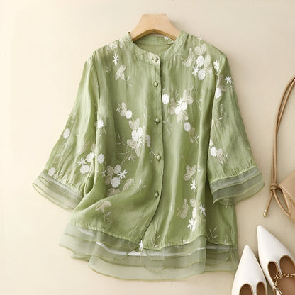 Christine - Stylish blouse with embroidered flowers for women