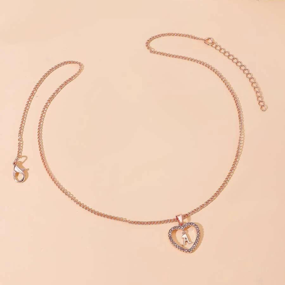 Heart Initial Crystal Necklace - Necklace with Heart Initial Pendant
