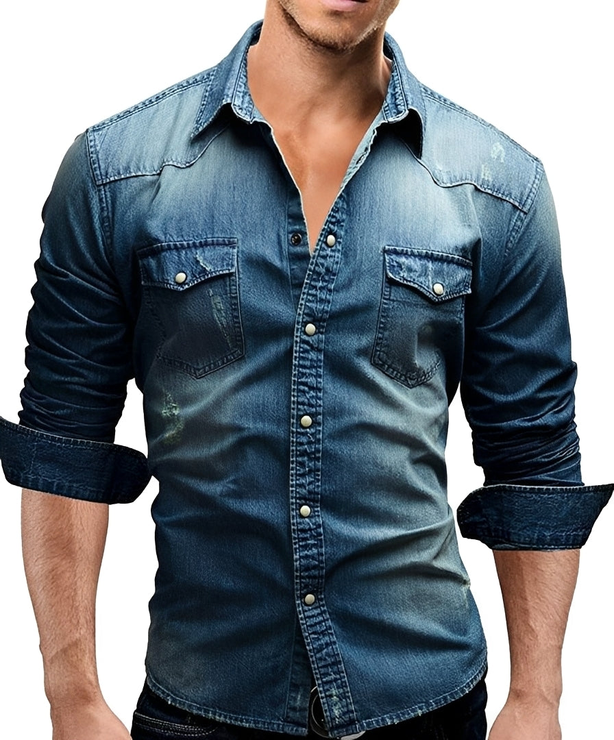 Arjun - Denim Shirt Men - Casual Long-sleeved
