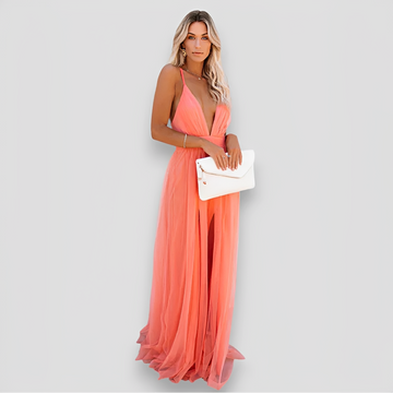 Lidia - Stylish V-Neck Floor-Length Dress