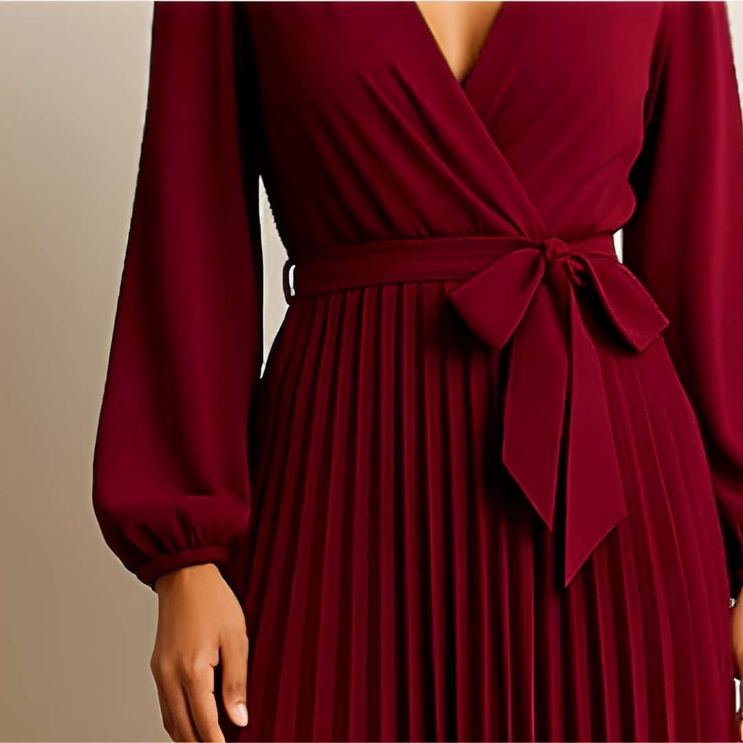 Naomi - Stylish Pleated Cross V-Neck Dress