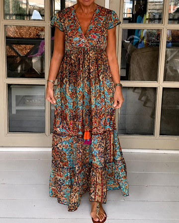 Calneshia - Stylish V-Neck Long Dress