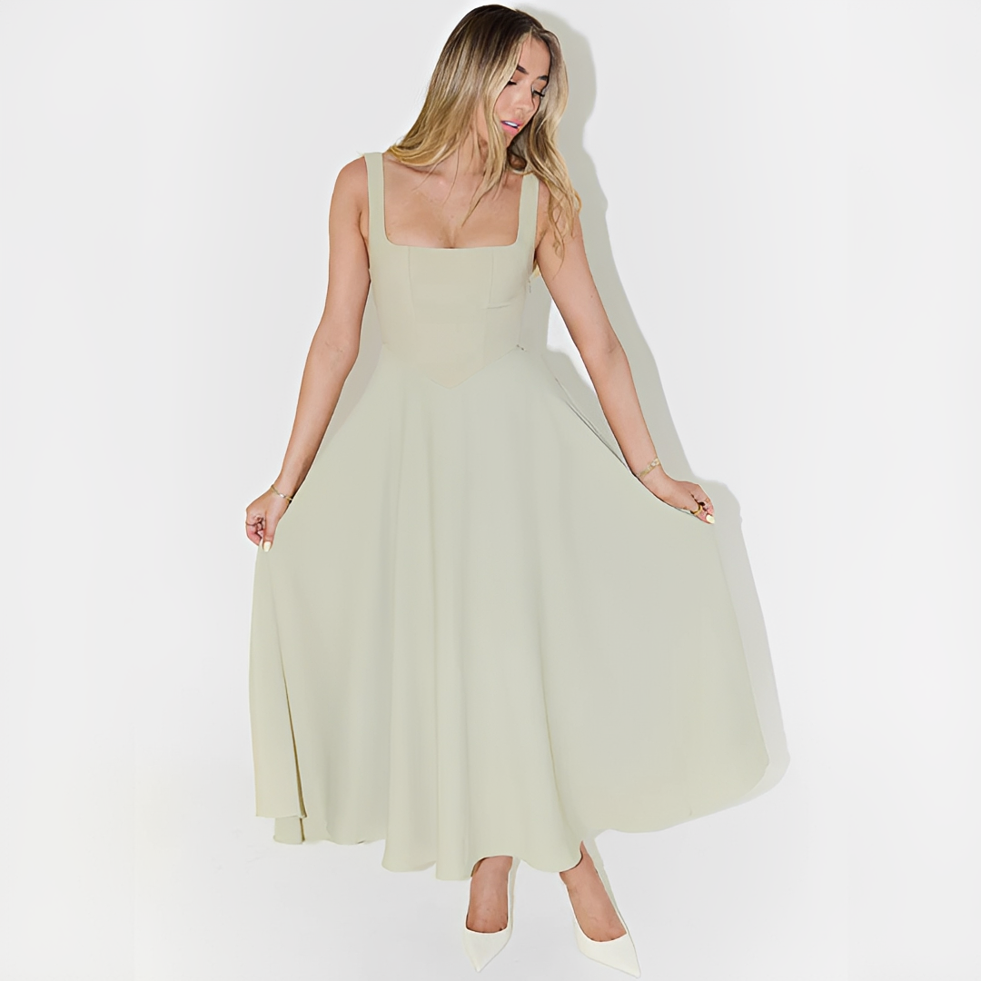 Fioren - Fashionable Square Neck Midi Dress